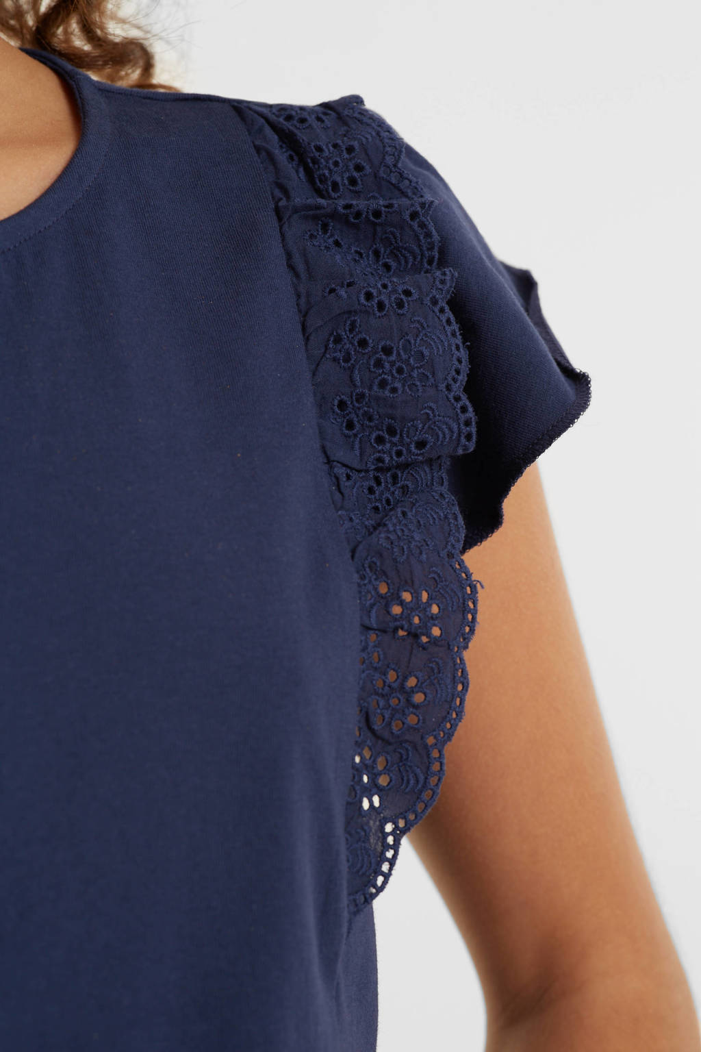 anytime T-shirt met broderie donkerblauw