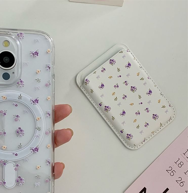 Karnemelk - Telefoonmagneethouder van imitatieleer met bloemenprint