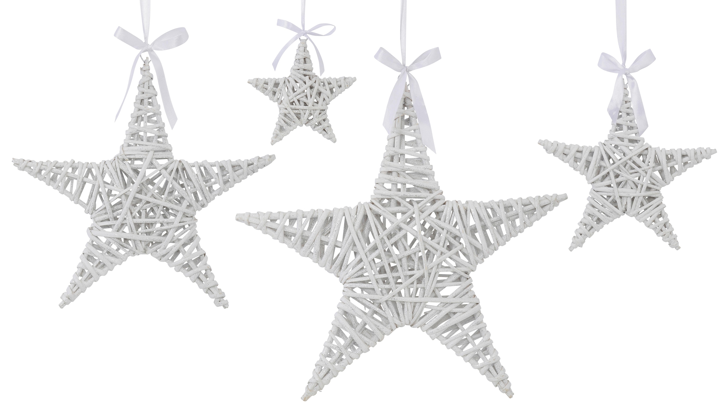 Creativ deco Dekostern »Weihnachtsstern, Weihnachtsdeko« mit Satinband, leicht silberfarben geglittert