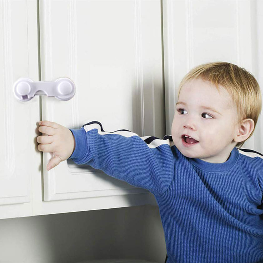 (10er Set) 9.5cm Universal Baby Kindersicherung Schrank Türe Schubladen Schutzvorrichtung (zum Kleben)