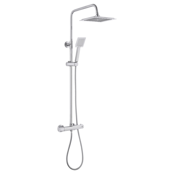 Atlantic regendoucheset Asher vierkant 25,5cm x 25,5cm met handdouche en thermostaatkraan 1 stand chroom - hartafstand kraan 15 cm