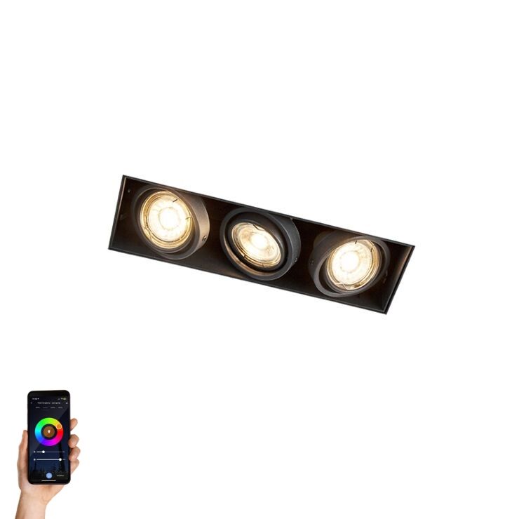 Moderne smart inbouwspot zwart trimless incl. 3 GU10 Wifi - Oneon 3