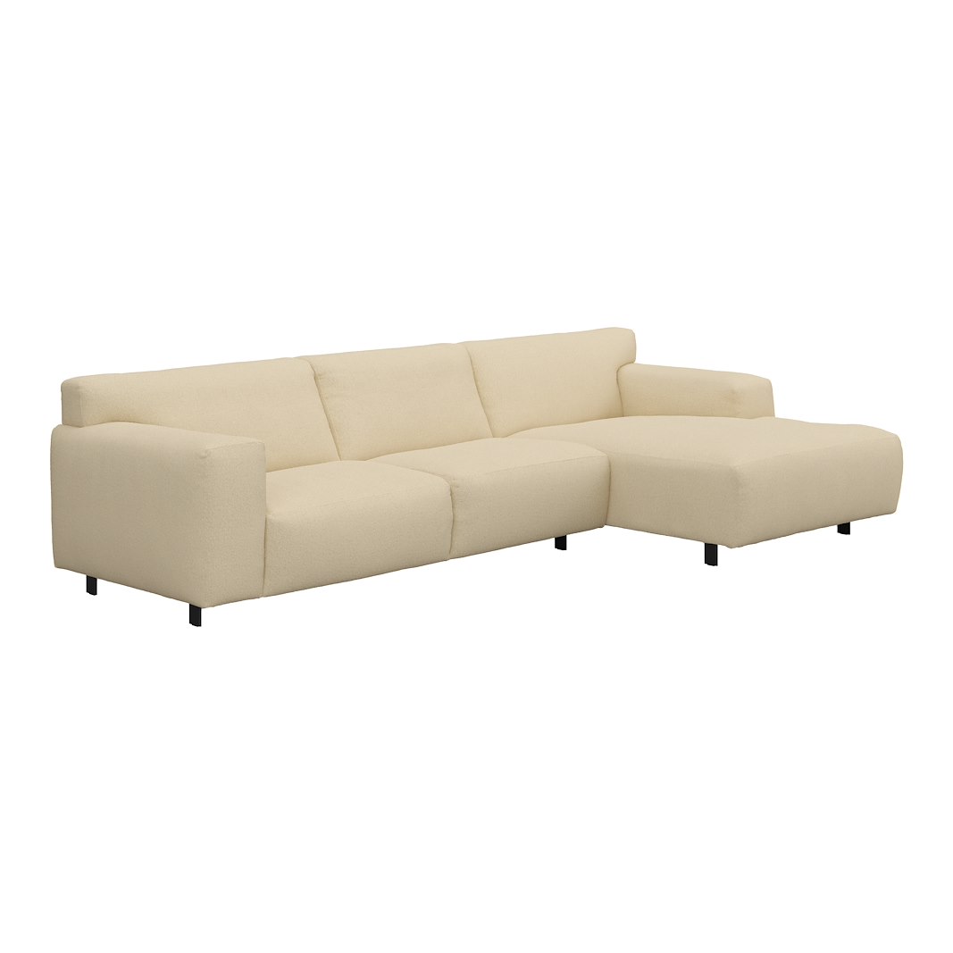 Vesta 2,5-seter med sjeselong høyre I Tekstil Gianni Cream, standardsøm, sort metallben 10 cm, Comfort CM