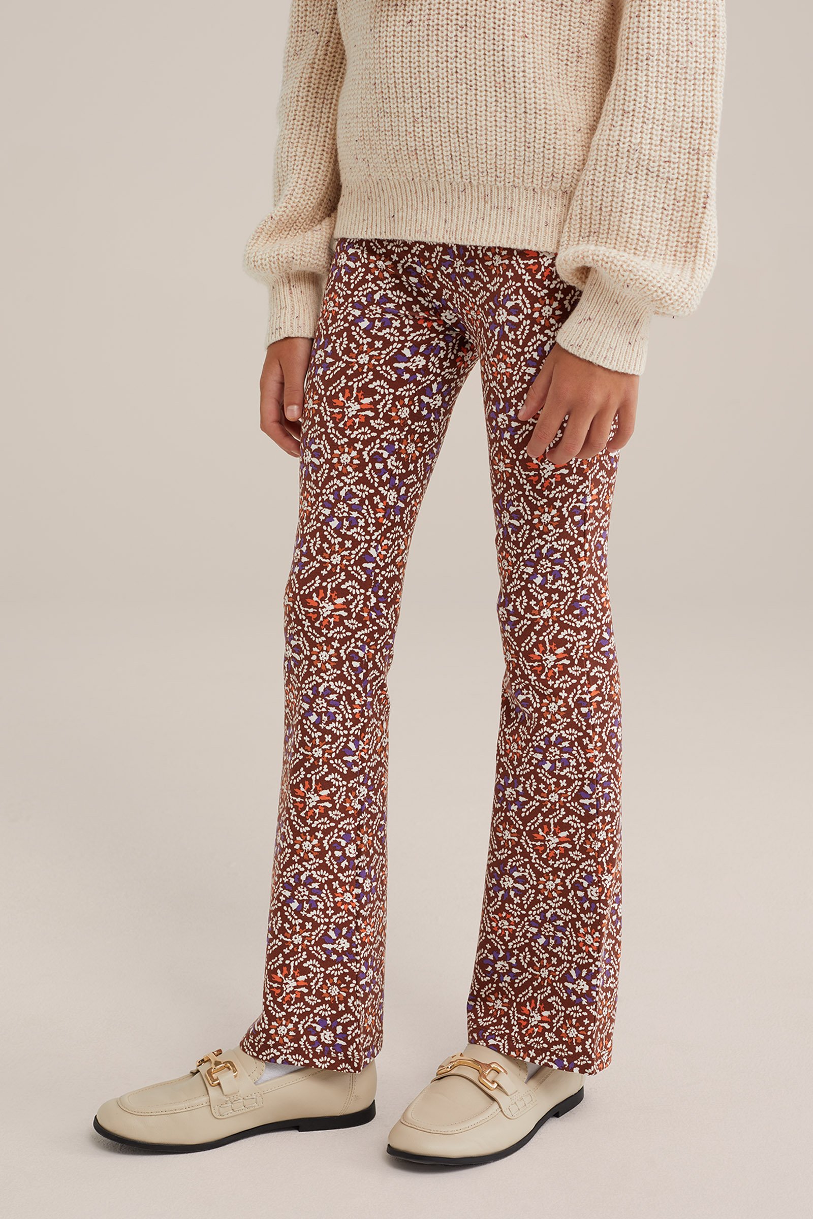 Meisjes flared legging met dessin WE Fashion Roestbruin