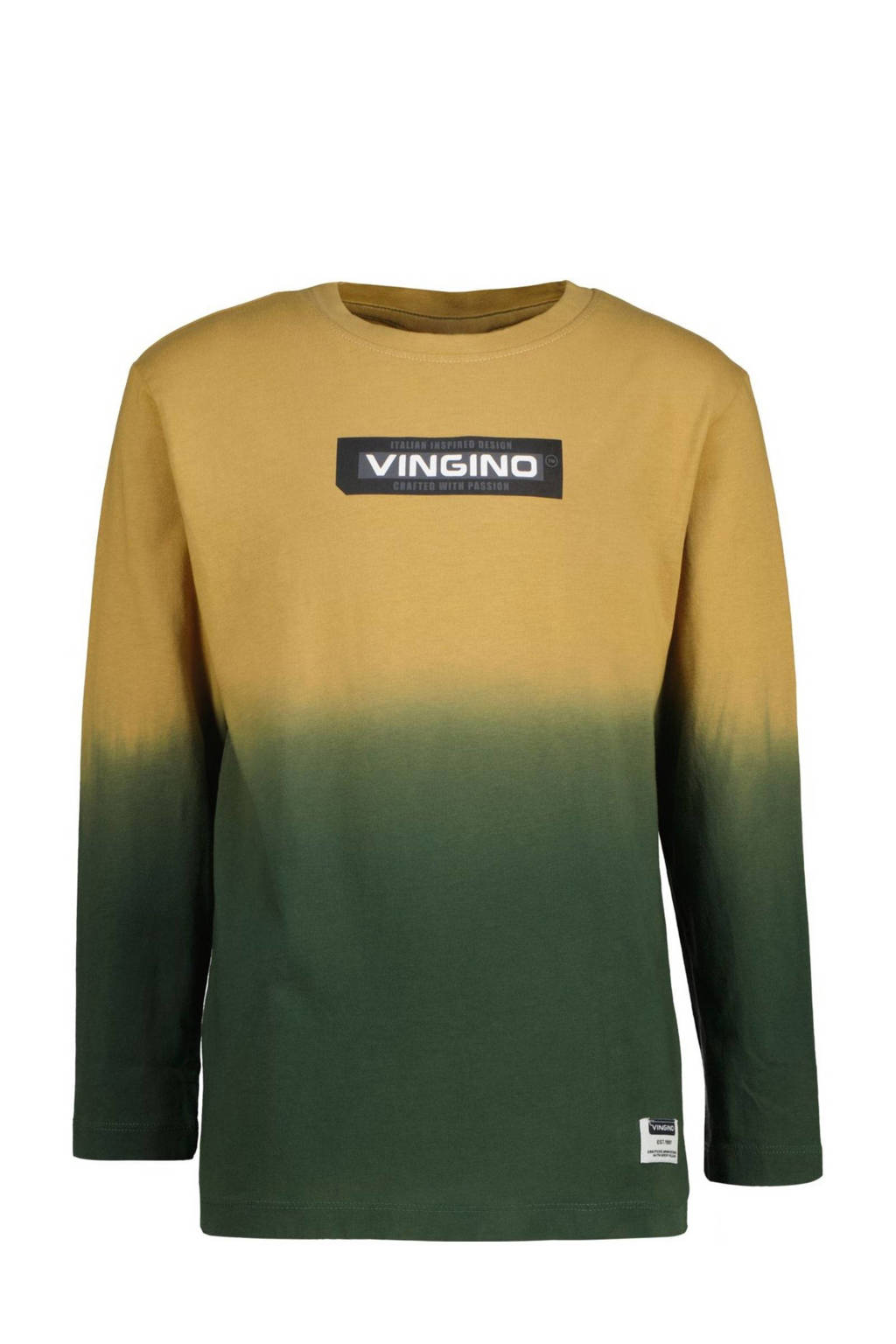 Vingino longsleeve Jolk met logo donkergroen/lichtbruin