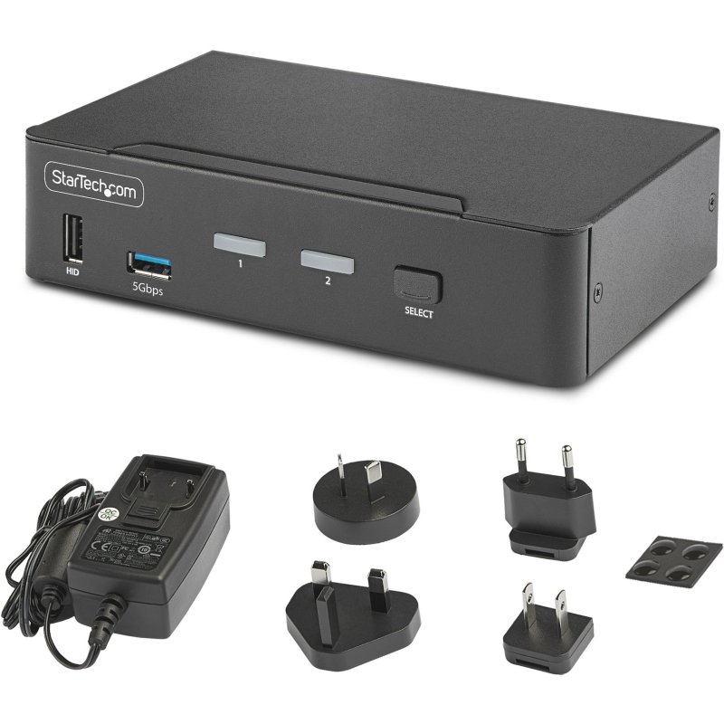 StarTech.com Switch KVM DisplayPort 2 Ports - 8K 60H/4K 144Hz, Écran Unique, DisplayPort 1.4, 2 Ports USB 3.0, 4x USB 2.0 HID, Commutateur KVM, Commutation par Bouton-Poussoir, Conforme TAA - Indépendant de l'OS