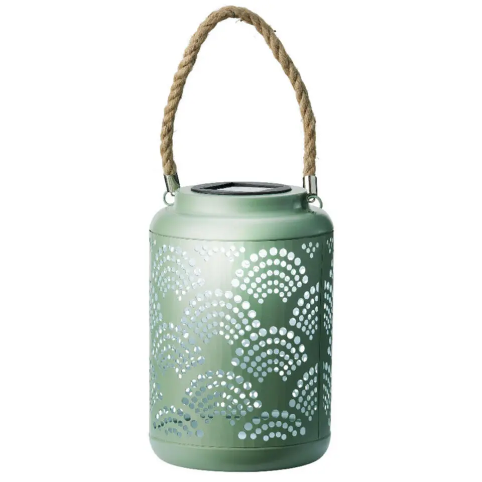 Lumineo Tuin lantaarn - solar - jade groen - metaal - D15 x H23 cm