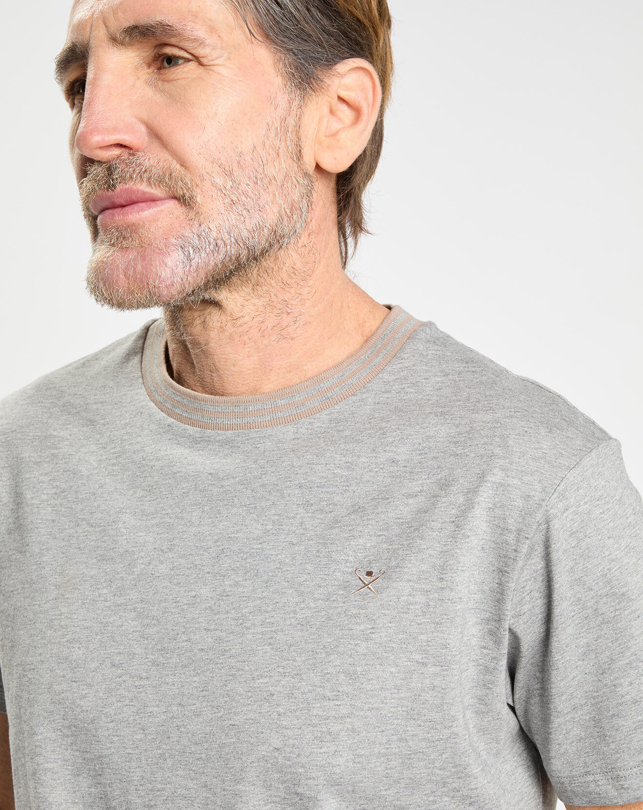 Hackett London T-shirt en Jersey Regular Fit Rib gris