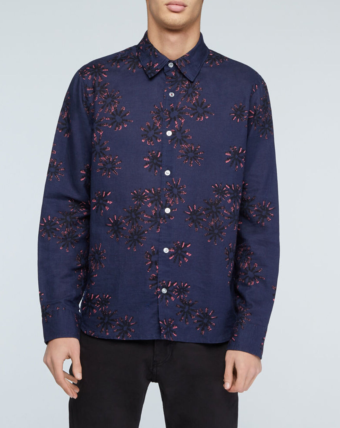 Oxbow Chemise droite en Lin & Coton Constantine imprimée bleu marine
