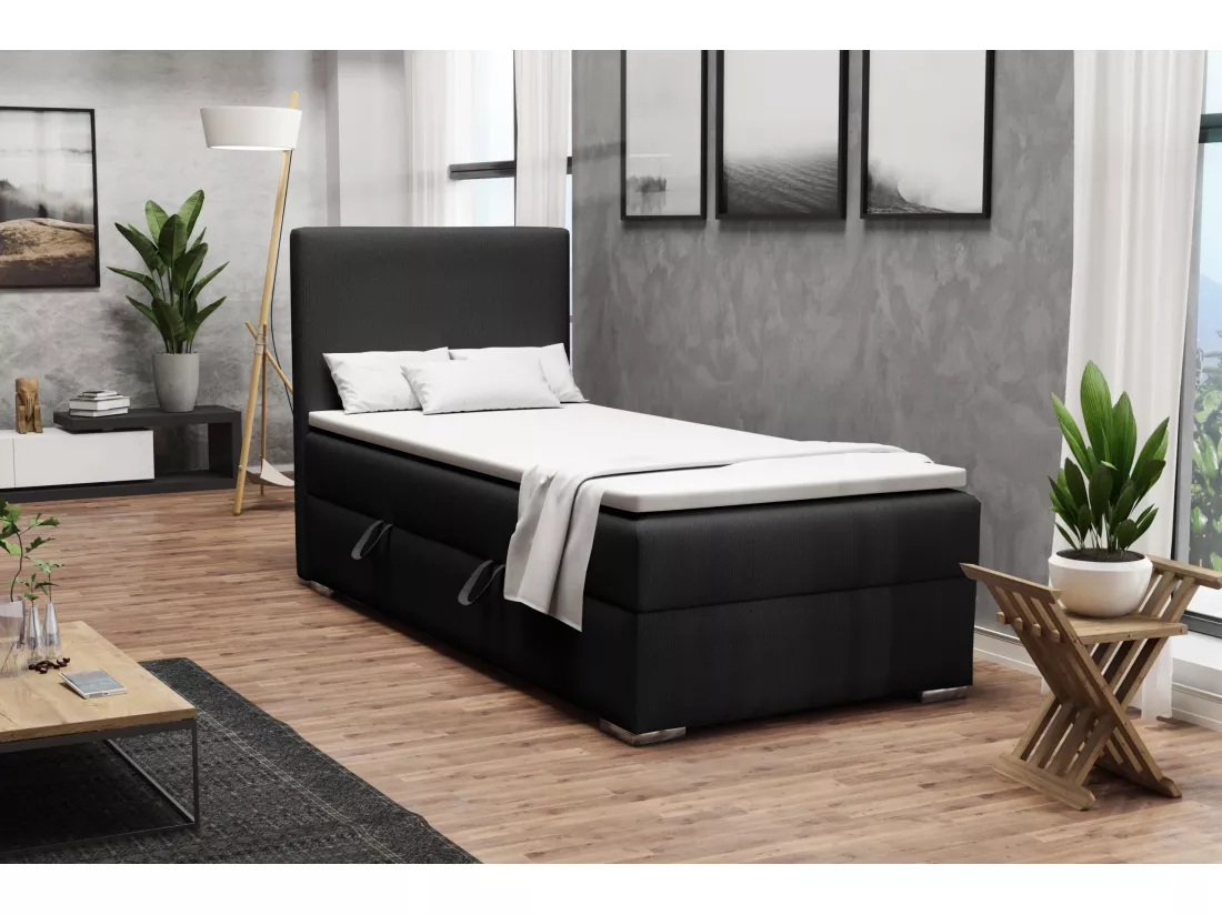 LIT SIMPLE avec topper Kiberg Mini côté gauche, 100x200 cm, Soft 11 (Noir)