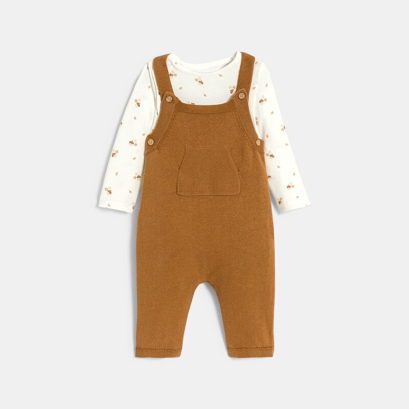 Salopette en maille tricot et body marron bébé garçon Marron