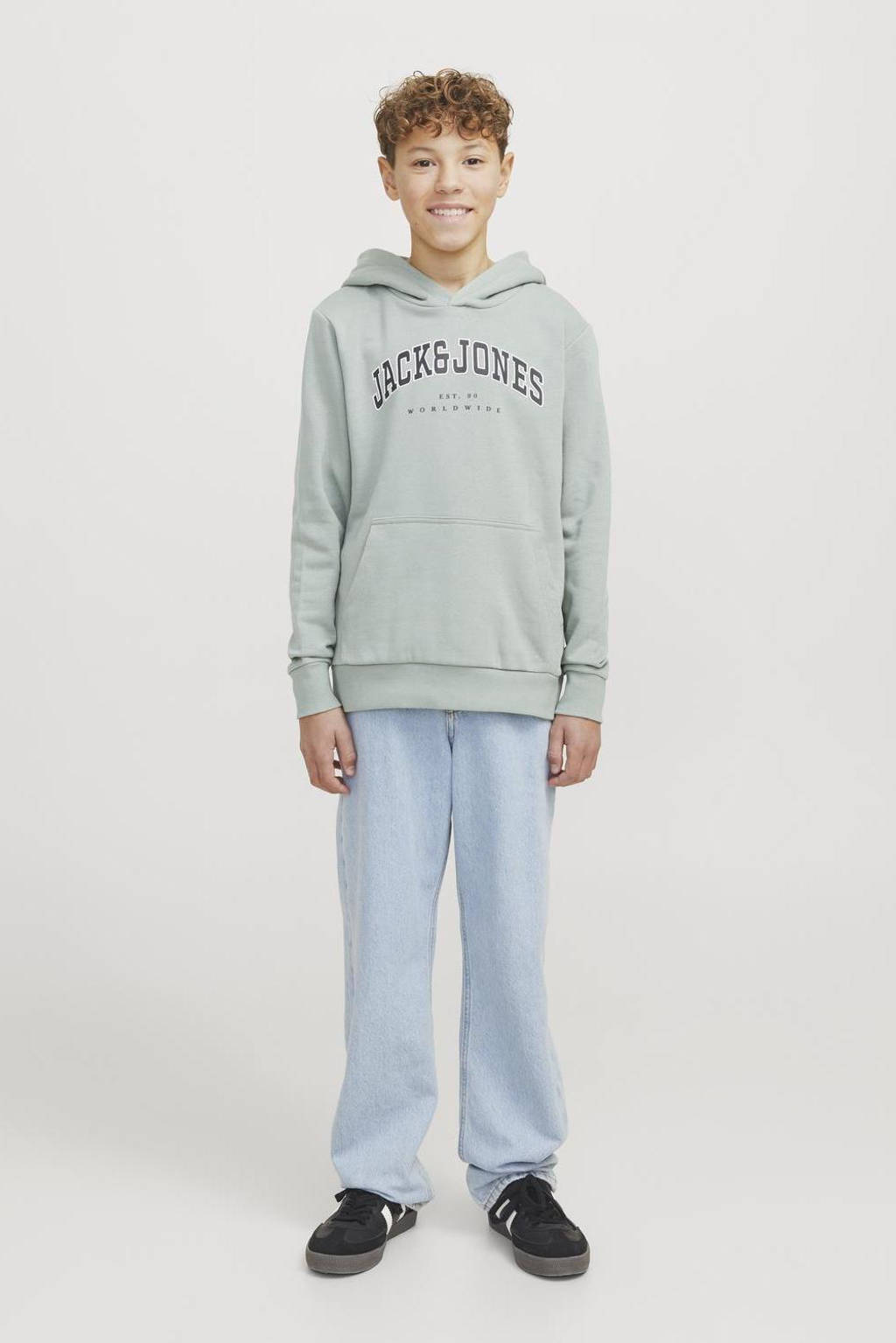 JACK & JONES hoodie JJECALEB VARSITY met logo zachtgroen