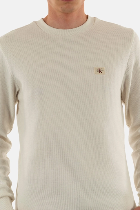 Tee shirt manches longues calvin klein jeans woven label waffle ybi ivory