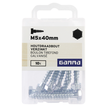 GAMMA houtdraadbout M5 x 40 mm verzinkt 10 stuks