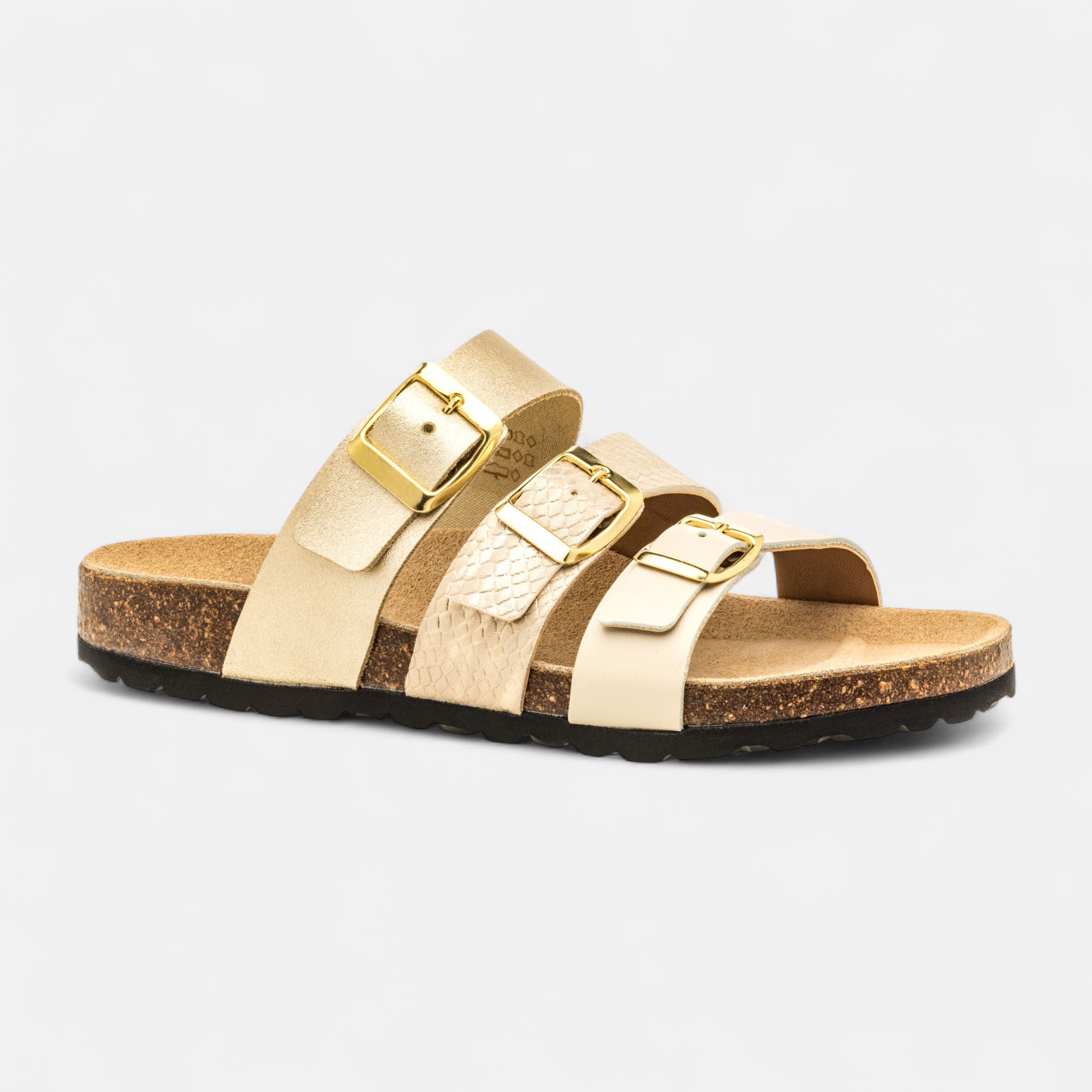 Mules semelle liège Femme en cuir or
