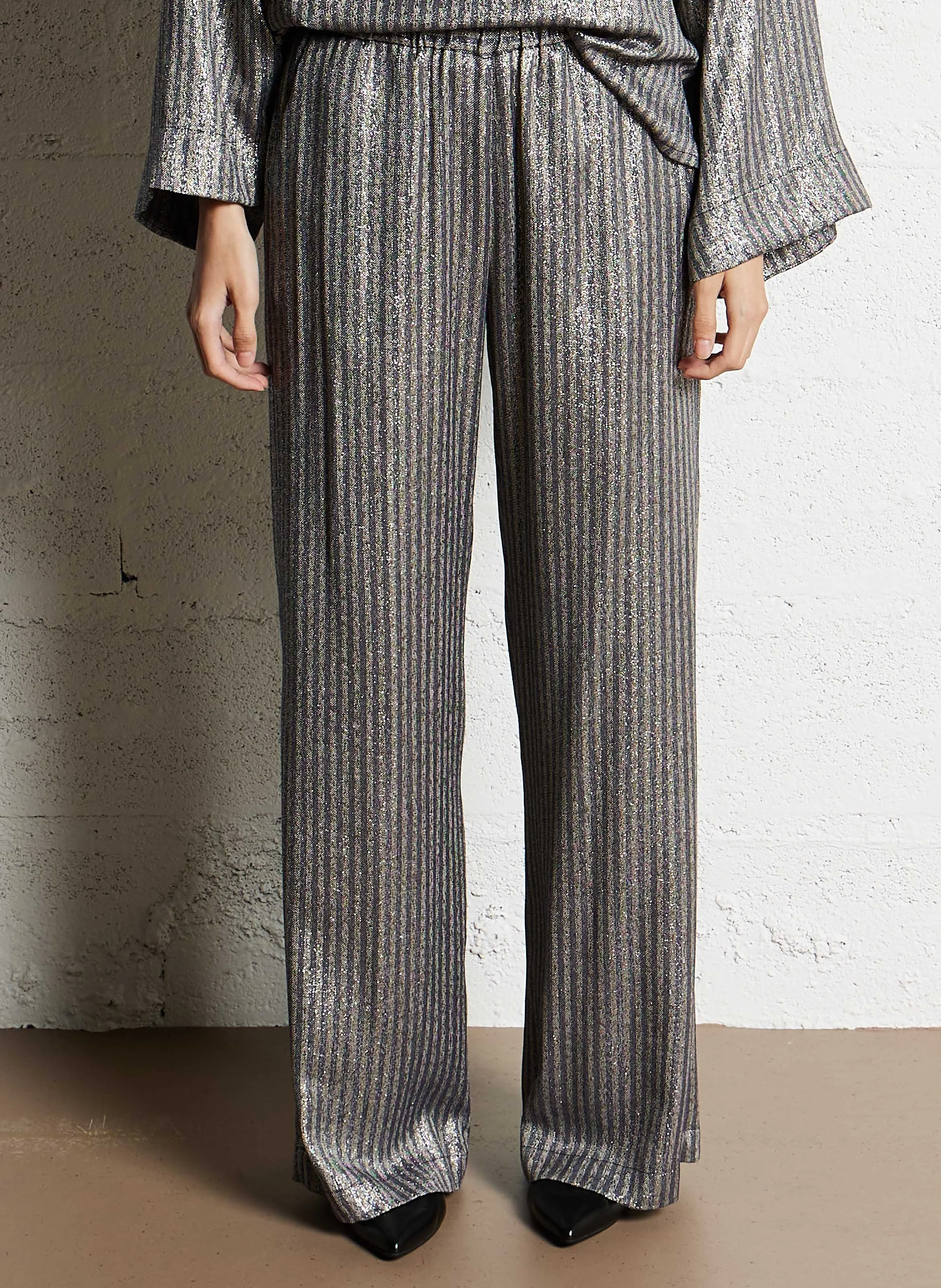 PORTORICO - Pantalon droit rayé métallisé | Beige
