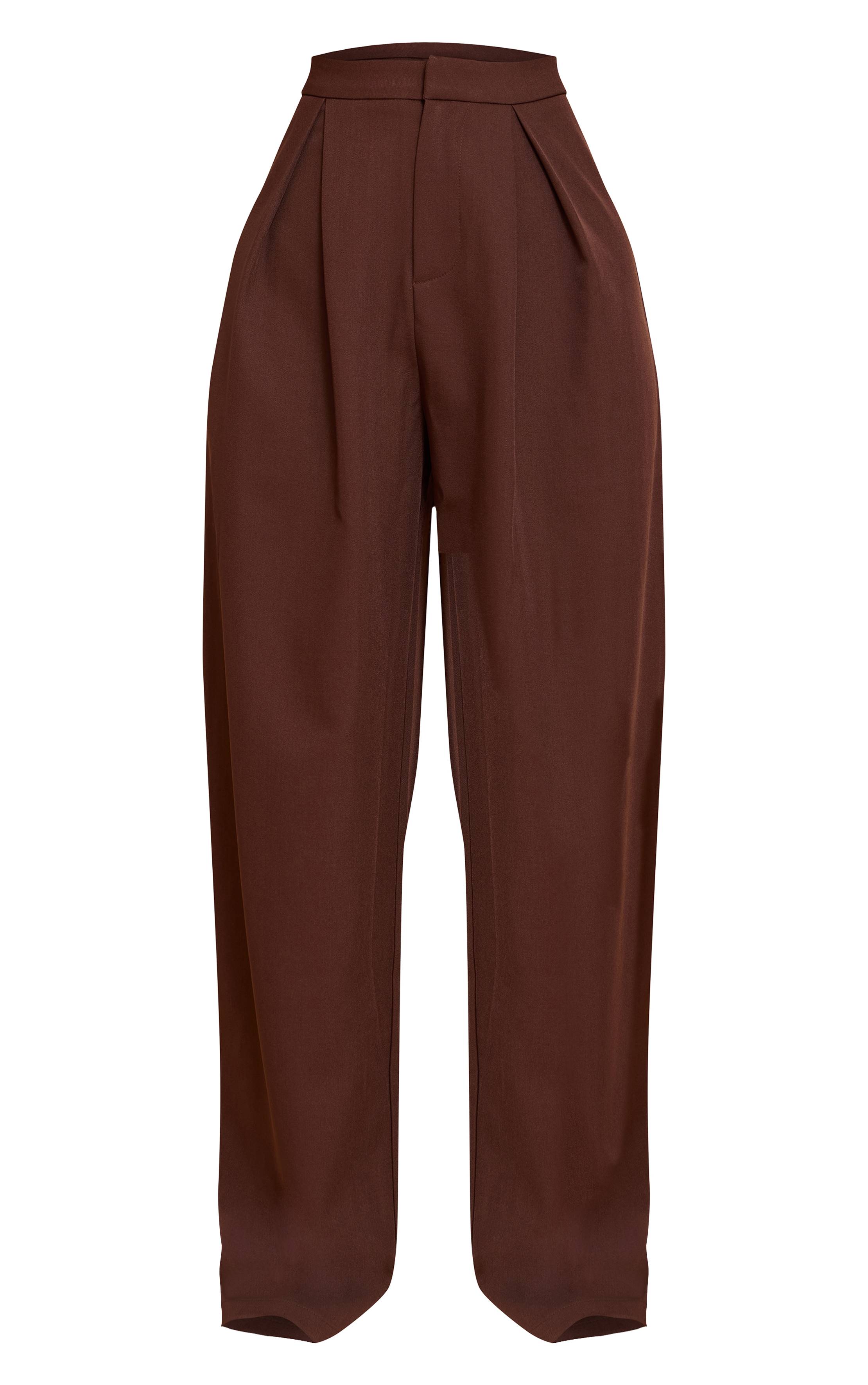 Chocolat Pantalon Large Taille Haute Ajusté Petite