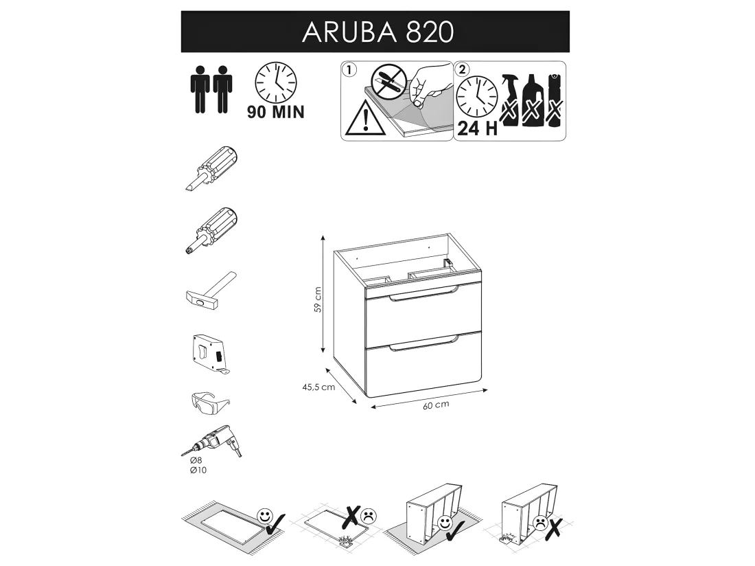 Meuble sous lavabo de salle de bain - Chêne artisanal doré - L60-H59-P46 - ARRIBA