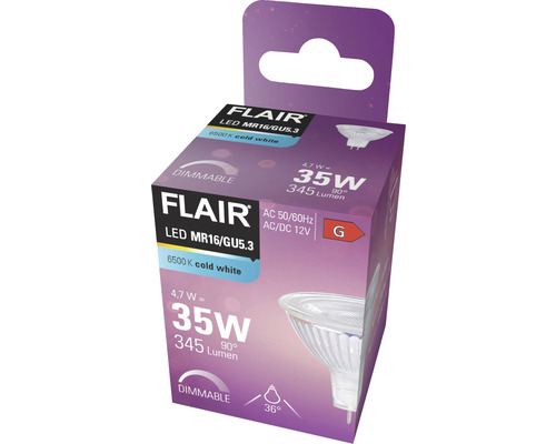 FLAIR LED reflectorlamp dimbaar MR16 GU5.3/4.7W (35W) 345 lm 6500 K daglichtwit 12V 36°