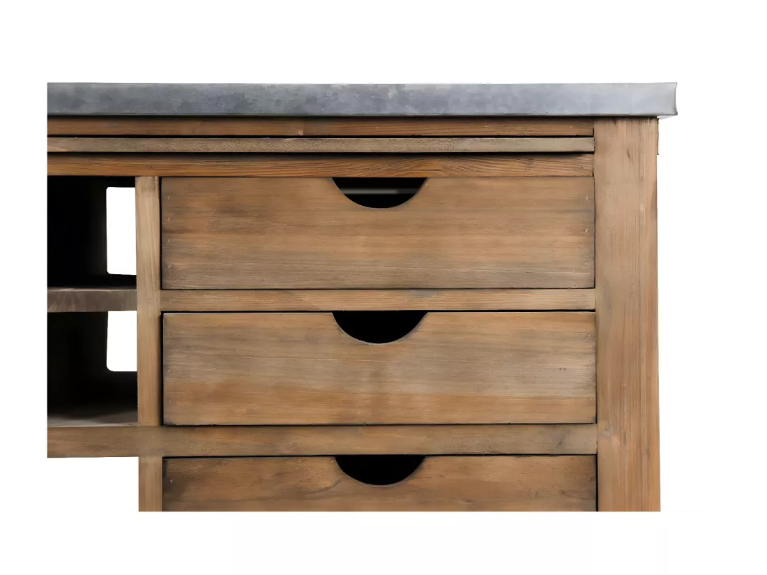 Meuble bas rangement 6 tiroirs plateau zinc Bois Marron - Décoration d'Autrefois