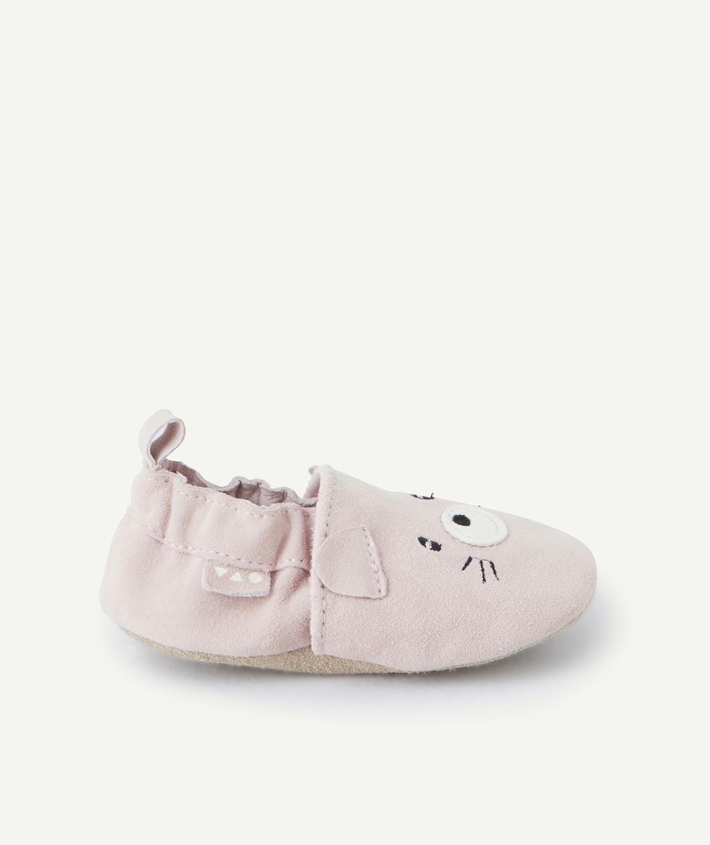 CHAUSSONS EN CUIR BÉBÉ FILLE ROSE AVEC MOTIF OURS