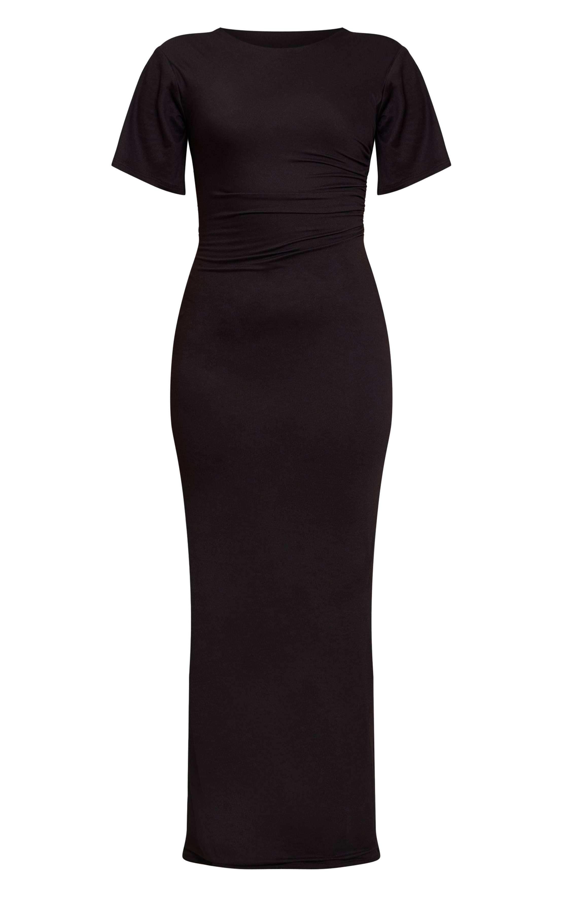 Noir Robe Maxi En Jersey À Manches Courtes Et Col Bateau
