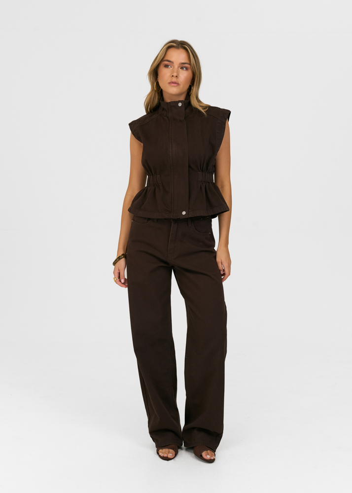 Sculpted denim gilet deep choco