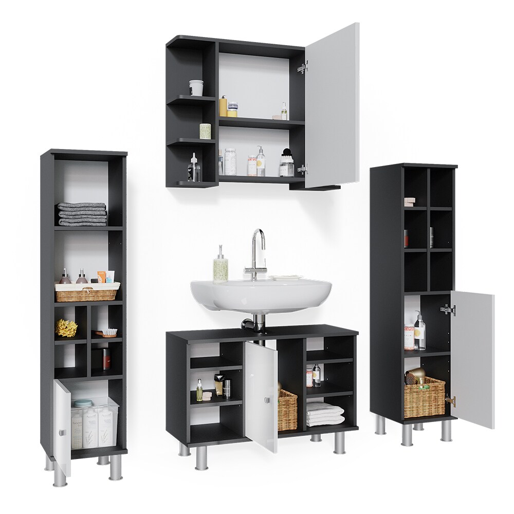 Vicco Badmöbel Set 4tlg Fynn Spiegelschrank Waschbeckenunterschrank Hochschrank