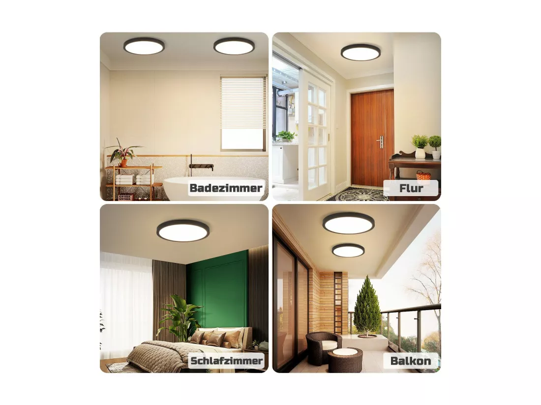 NETTLIFE Panneau LED plafonnier noir éclairage de plafond plat rond IP44 LED blanc neutre