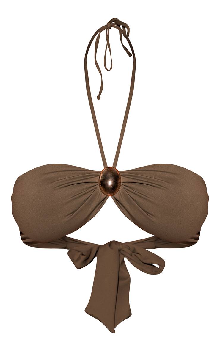 Vert Olive Haut De Bikini Bandeau Structurant À Finitions Dorées