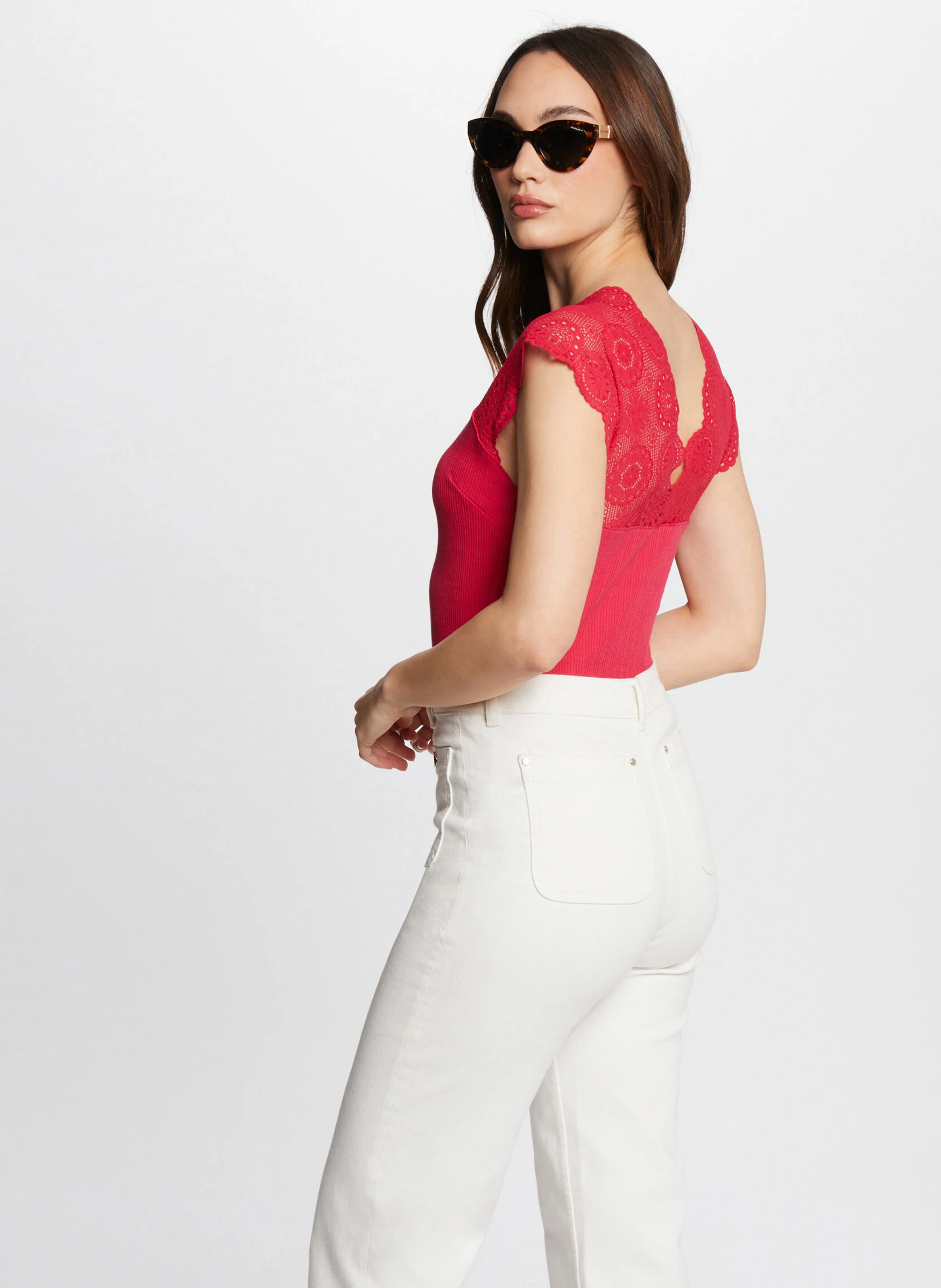 DELOR - Tee-shirt col V en coton mélangé | Rose