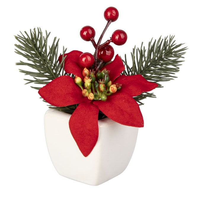 Weihnachts-Kunstblumen Arrangement - mit Topf - ca. 12 cm - 1 Stück