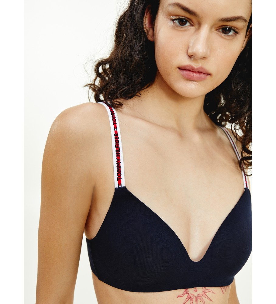 Sutiã triangular Tommy Hilfiger com inscrição azul marinho