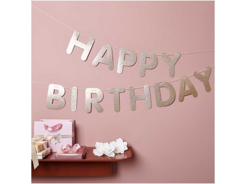 Rico Design Girlande Happy Birthday, Glitter Gold Dekorative Papiergirlande zum Geburtstag