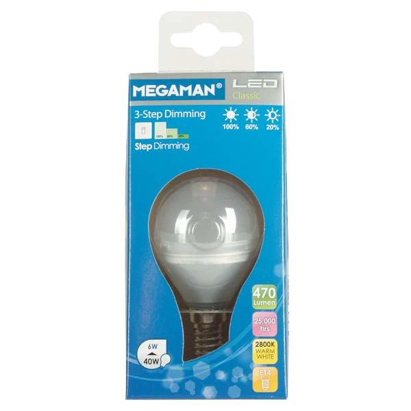 Megaman  LED pære, Step dimming, E14 krone, 6W - 470lm