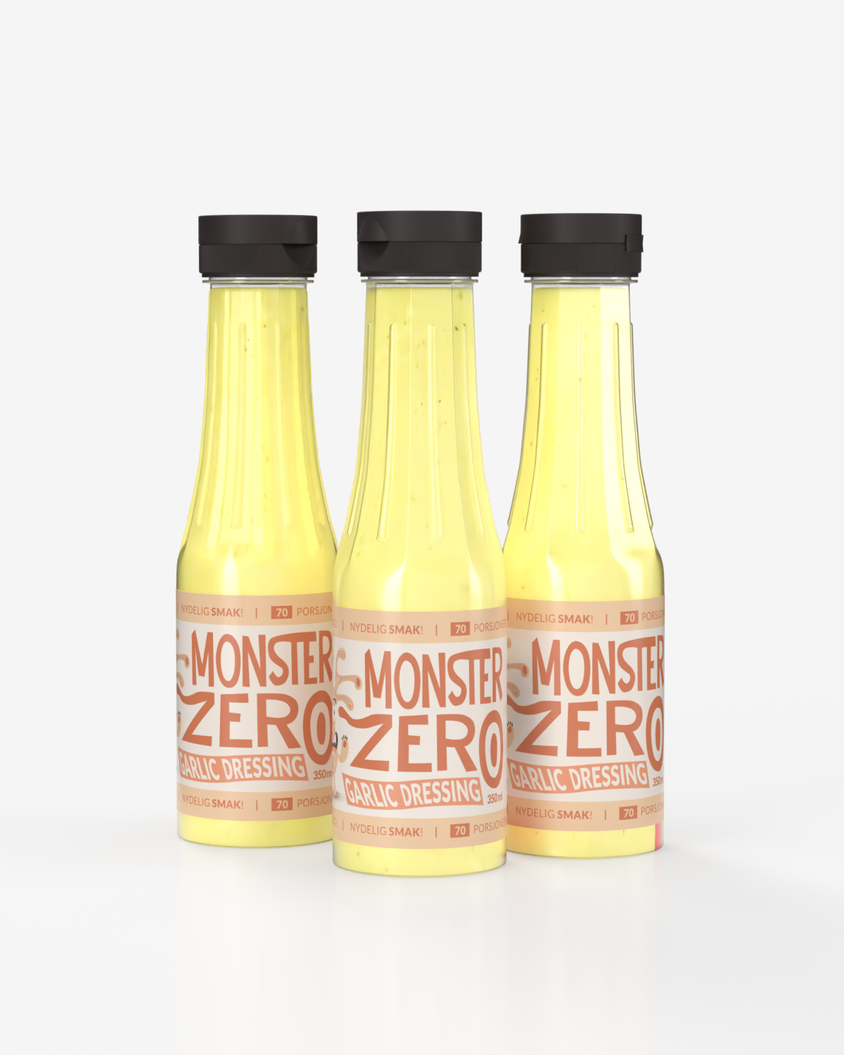 3x Monster Lavkarbo Kalorifri Garlic Dressing 350ml - TREPAKNING!