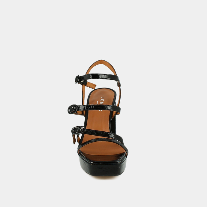 Sandales à brides et bouts carrés  en cuir brillant noir