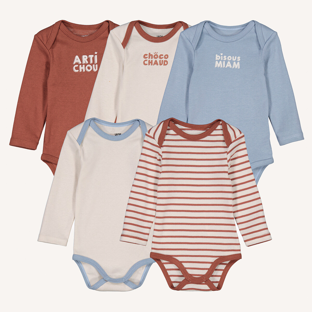 COLEÇÃO LA REDOUTE<br>Conjunto de 5 bodies de manga comprida