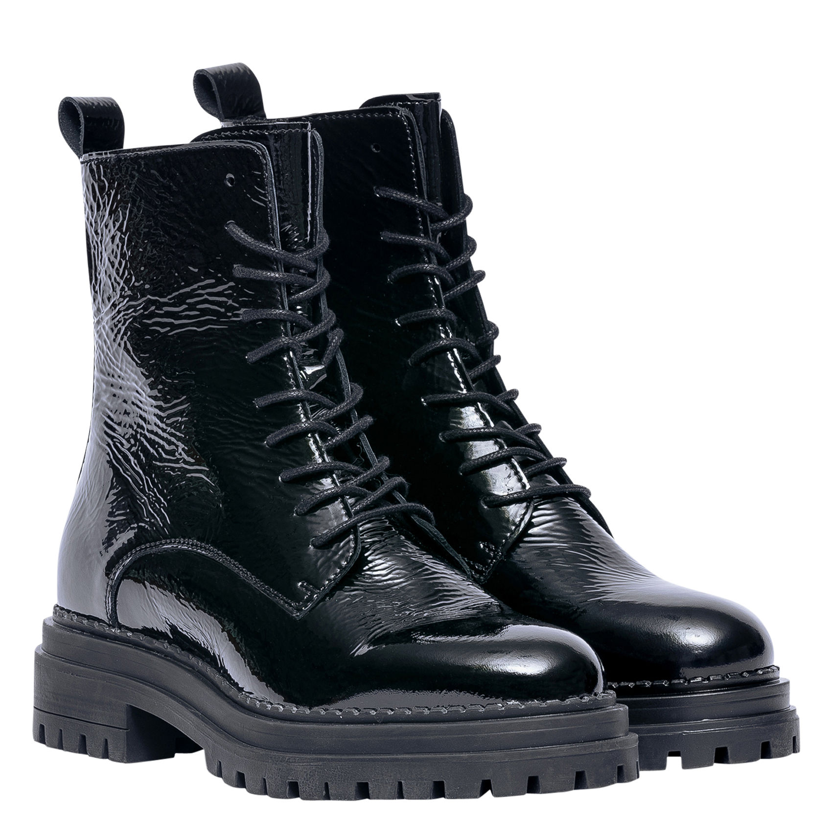 KLARINE - Boots à lacets en cuir vernis | Noir