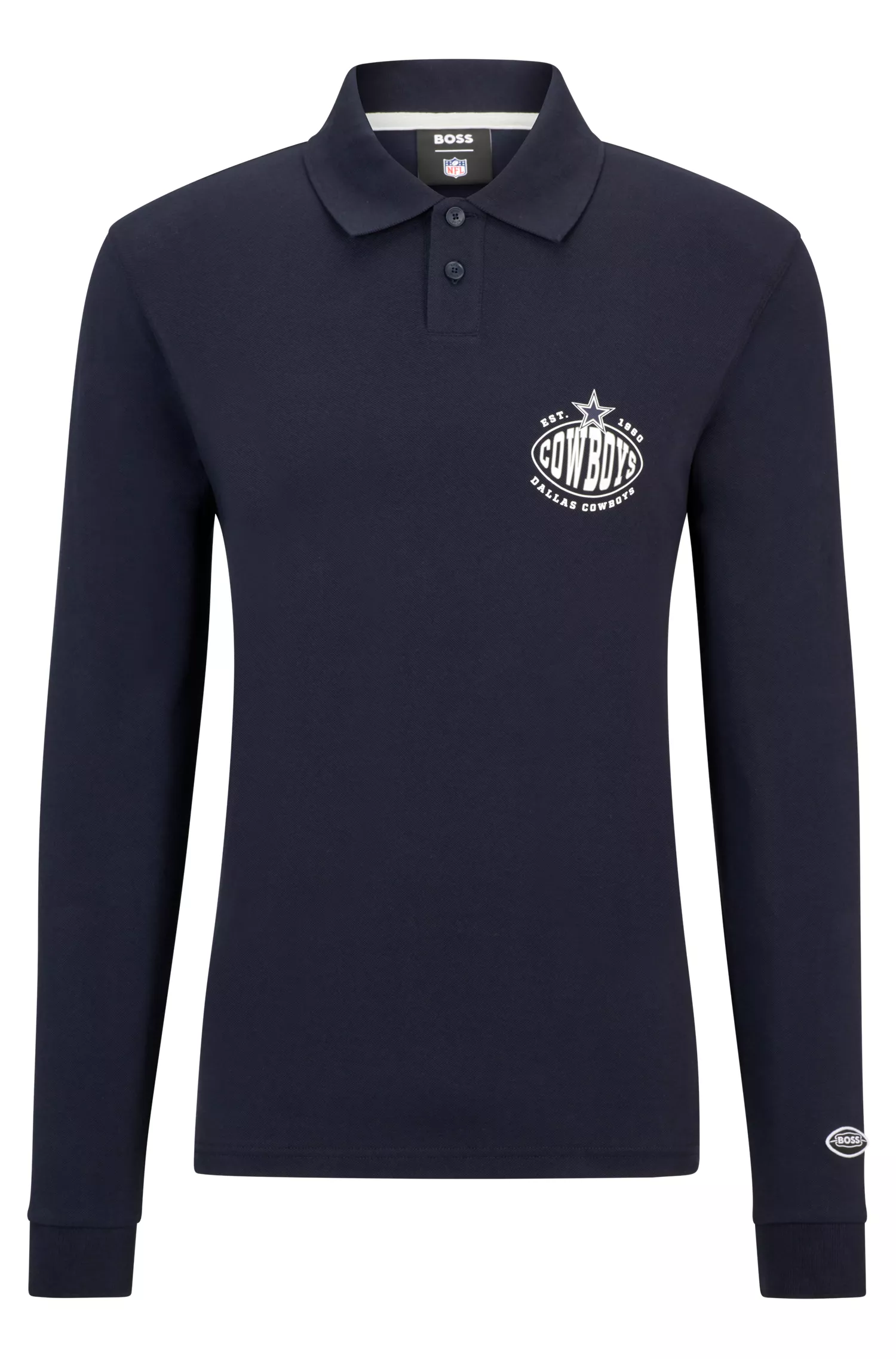Camisa polo de manga comprida BOSS Orange-BOSS x NFL com estampa da colaboração.