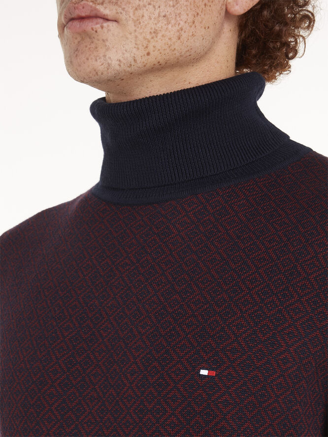 Tommy Hilfiger GIFTING 2 TONE FAIRISLE ROLL NK Deep rouge / desert sky