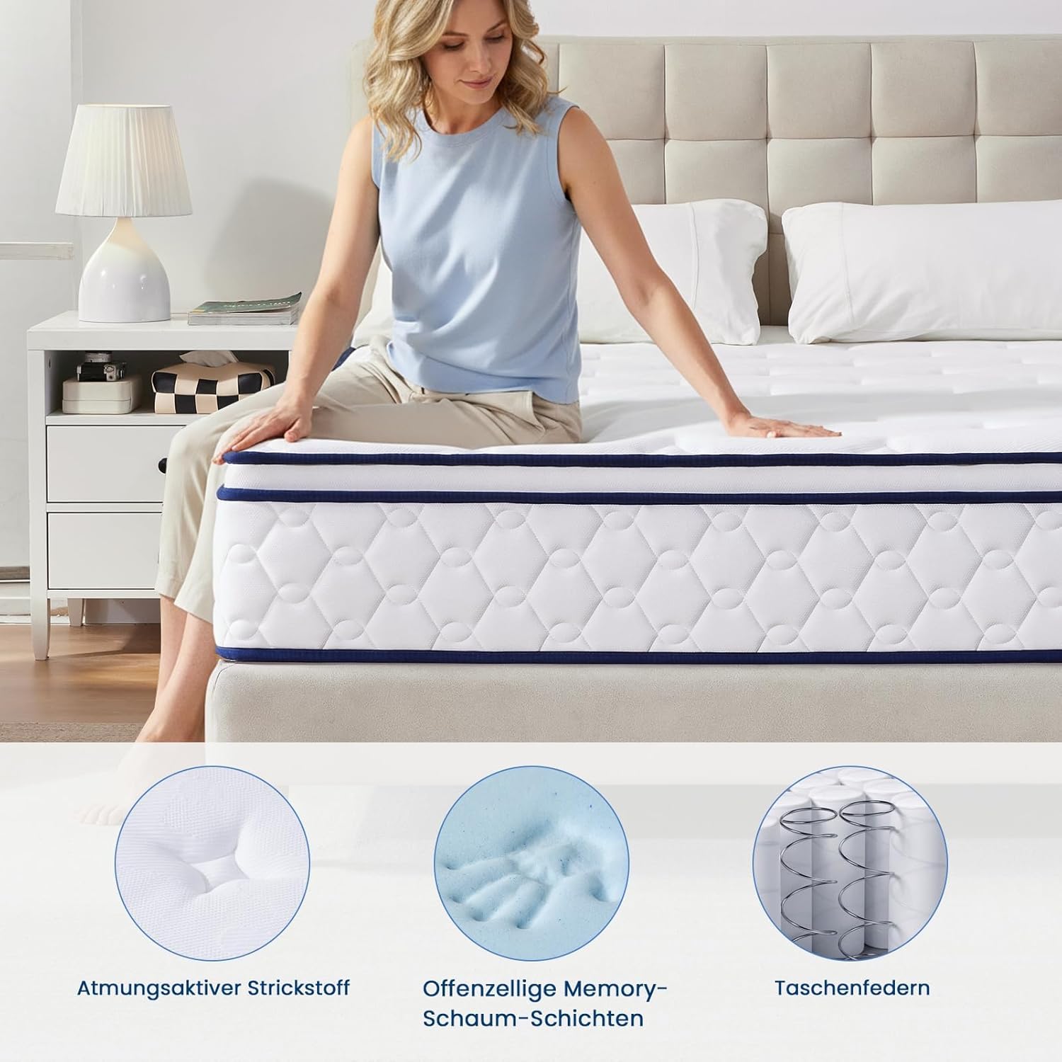 Coolvie Matratze 140x200 cm 7-Zonen Orthopädische Taschenfederkernmatratze Härtegrad H3 Höhe 25 cm Matratzen mit Komfortschaum Öko-Tex S Zertifiziert