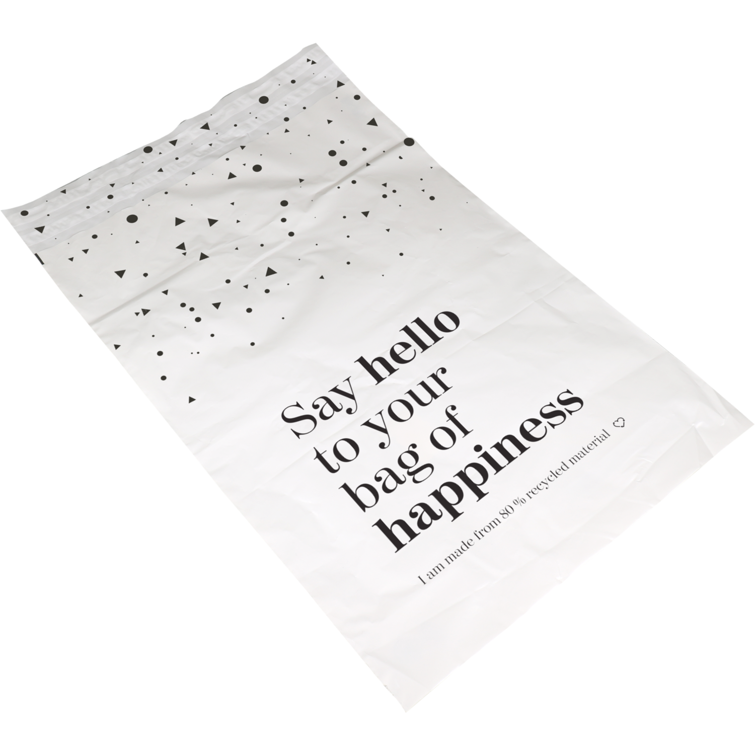 Zak, Verzendzak, Gerecycled LDPE, 25x35cm, 65my, Bag of Happiness, wit/zwart