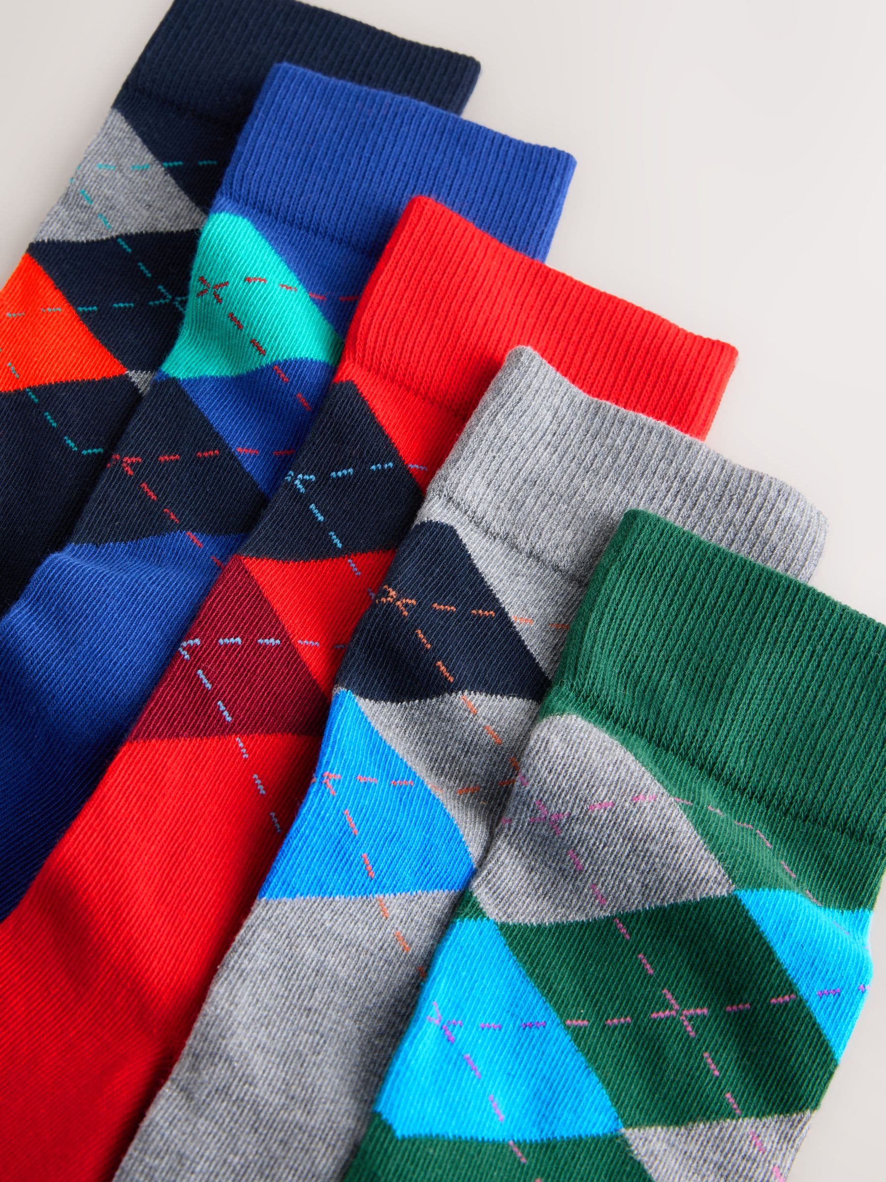 Blauw/oranje/groen met argylepatroon - Set van 5 sokken met patroon