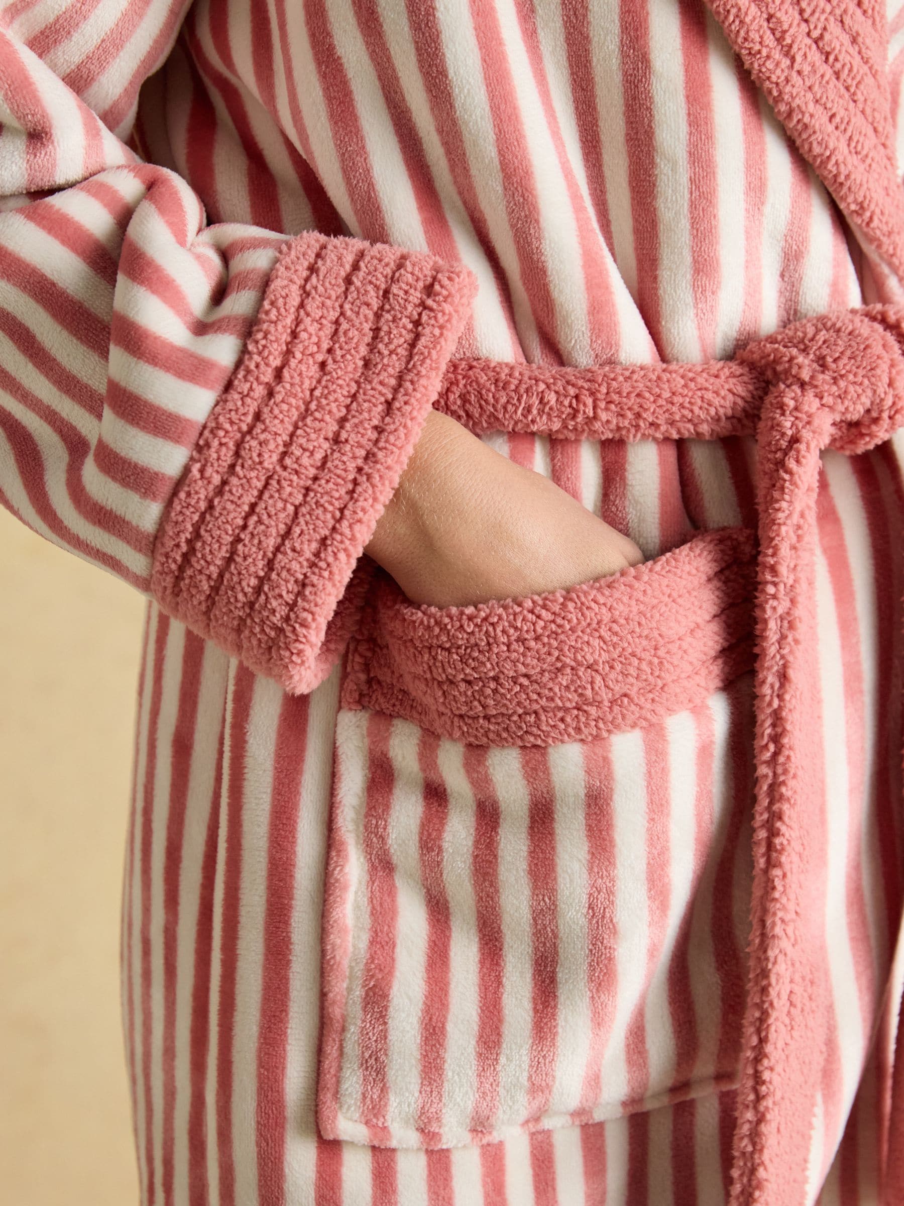 Roze / wit - Joules Matilda - Zachte fleece badjas