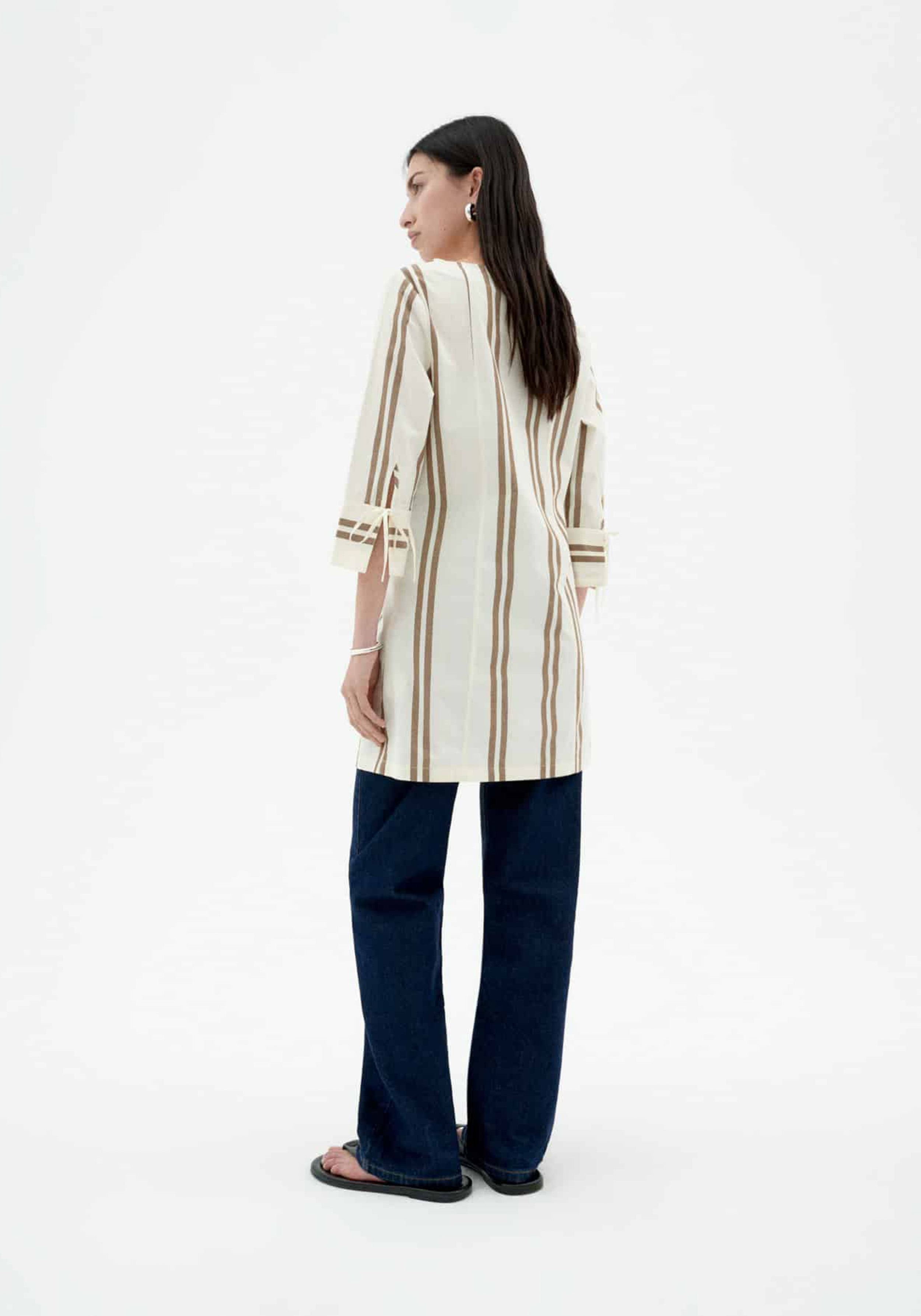 Thinking Mu Kleid Maria Otter Polplin Stripes Ecru