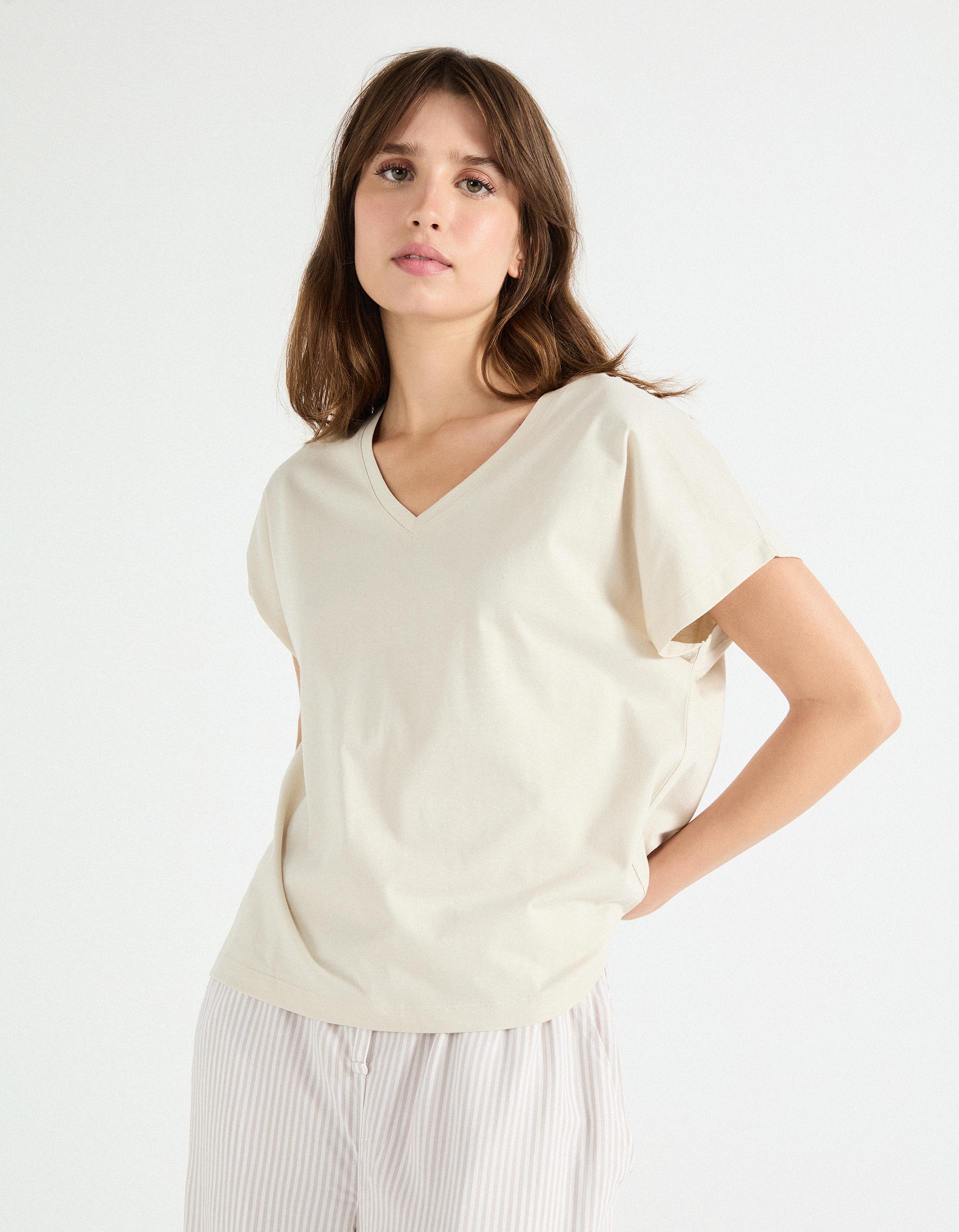 Pijama Jersey, Mulher, Bege Claro