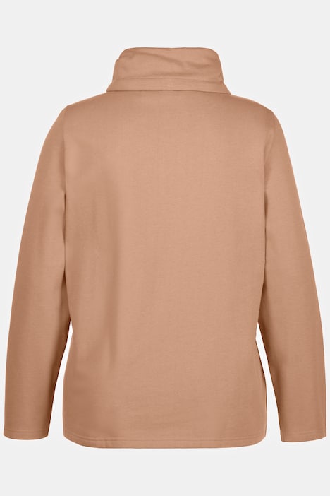 Sweatjacke, drapierter Stehkragen, Kunstleder-Details