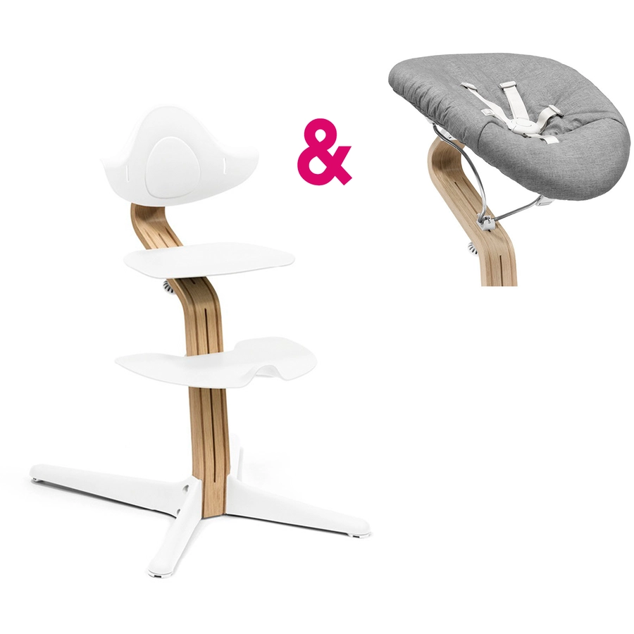 STOKKE® Nomi® Hochstuhl Eiche natur  weiß inkl. Newborn Set weiß  grau pink
