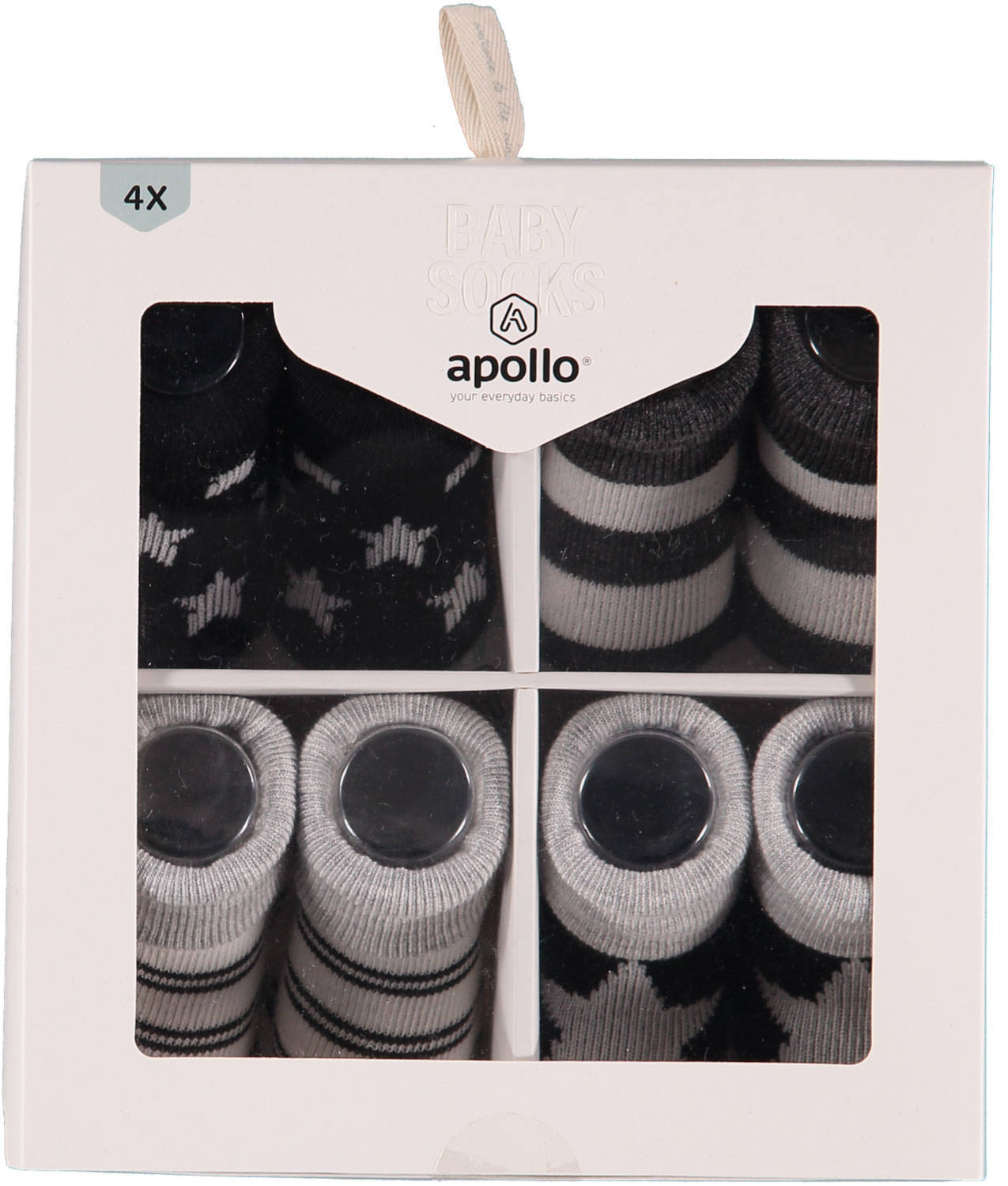 Apollo new born sokken - set van 4 in een geschenkset zwart/wit/grijs
